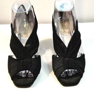 Ros Hommerson Black Mesh Pumps Size 6 W Open Toe Back Zip Heels Women's